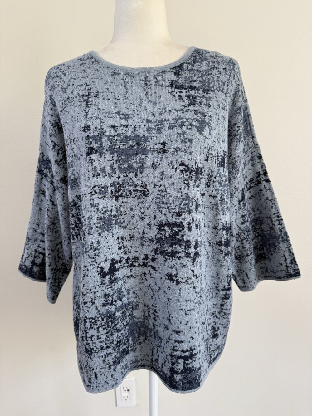 PureJill Women Organic Cotton Blue Print 3/4 Sleeve Sweater Top XS